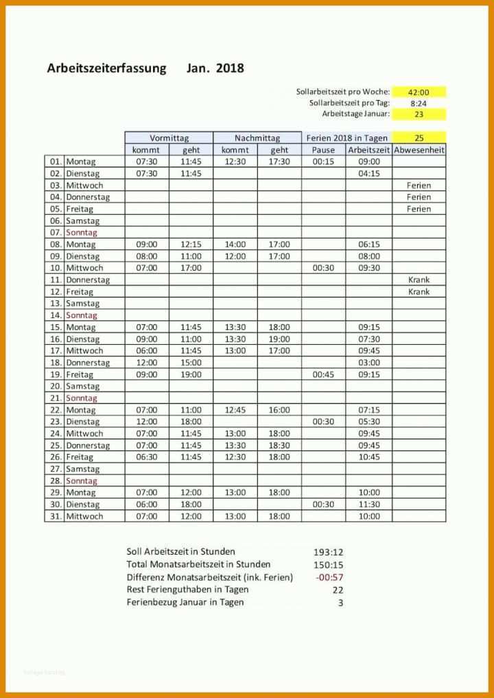 Toll Zeiterfassung Excel Vorlage Kostenlos 2018 868x1227