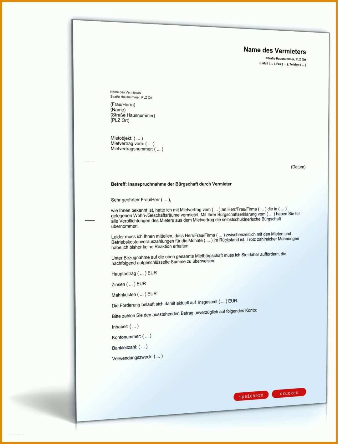 Hervorragend Bürgschaft Vorlage Pdf 1600x2100