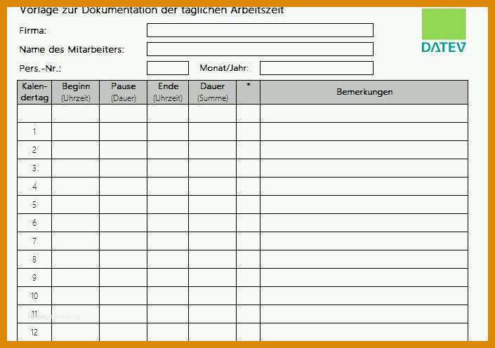 Allerbeste Datev Vorlage Zur Dokumentation Der Täglichen Arbeitszeit 2019 705x496