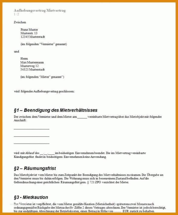 Hervorragend Einfacher Aufhebungsvertrag Vorlage Kostenlos 749x906