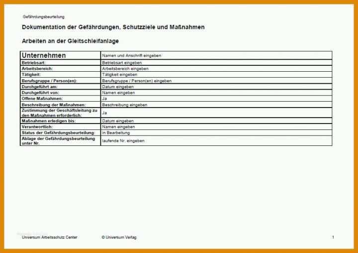 Großartig Gefährdungsbeurteilung Vorlage Kostenlos 850x600