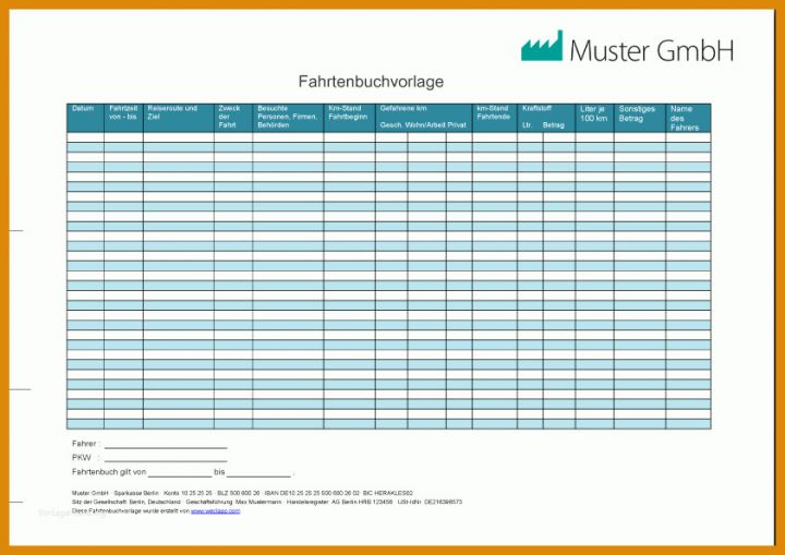 Bestbewertet Vorlage Fahrtenbuch 842x595