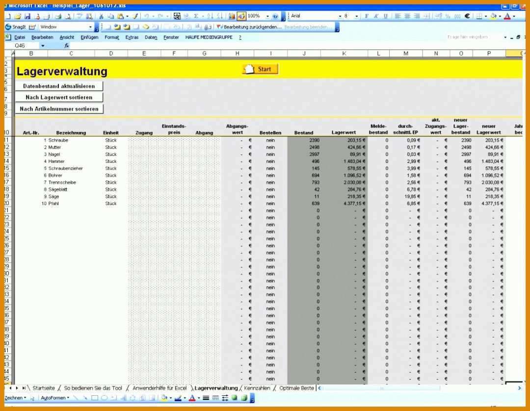 Atemberaubend Lagerbestandsliste Excel Vorlage 1216x944