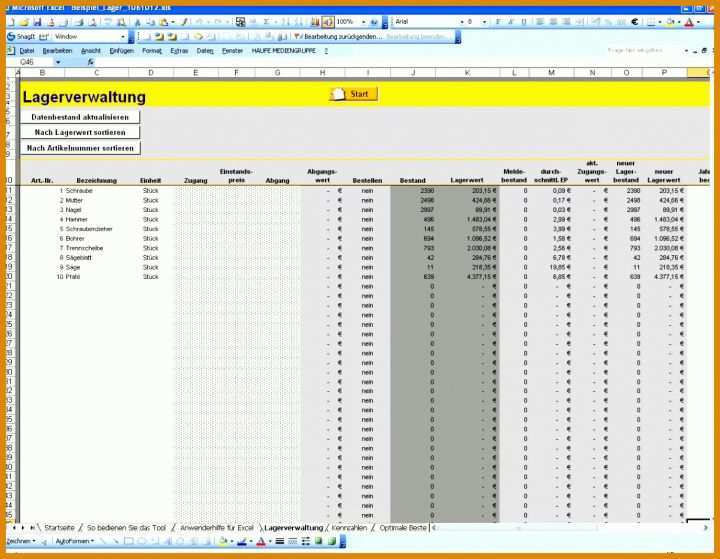 Wunderschönen Lagerbestandsliste Excel Vorlage 1216x944