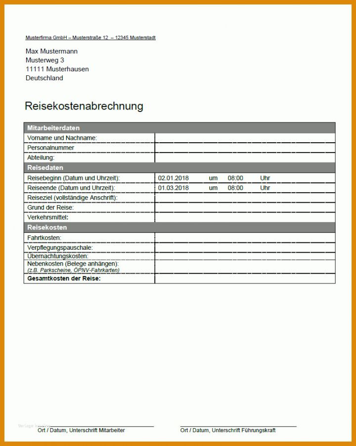 Spektakulär Reisekostenabrechnung Vorlage Kostenlos 800x1000