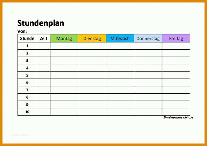 Rühren Stundenplan Vorlage Mit Uhrzeit 842x595