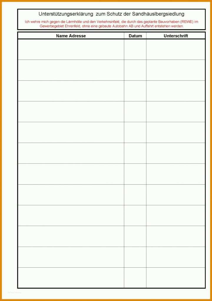 Unterschriftenliste Vorlage Unterschriften Sammeln Vorlage