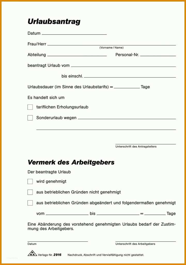 Urlaubsantrag Vorlage 2019 Rnk Verlag Vordruck Urlaubsantrag Block Sd Din A5