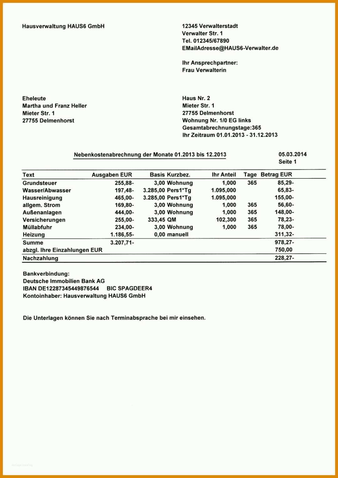 Größte Vorlage Nebenkostenabrechnung Für Mieter 1178x1666