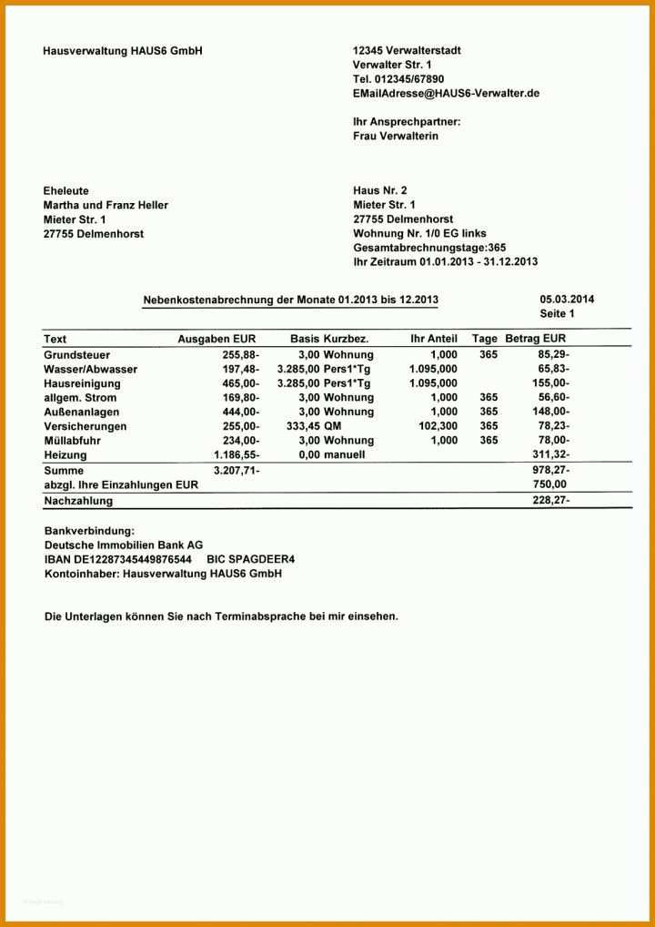 Fabelhaft Vorlage Nebenkostenabrechnung Für Mieter 1178x1666