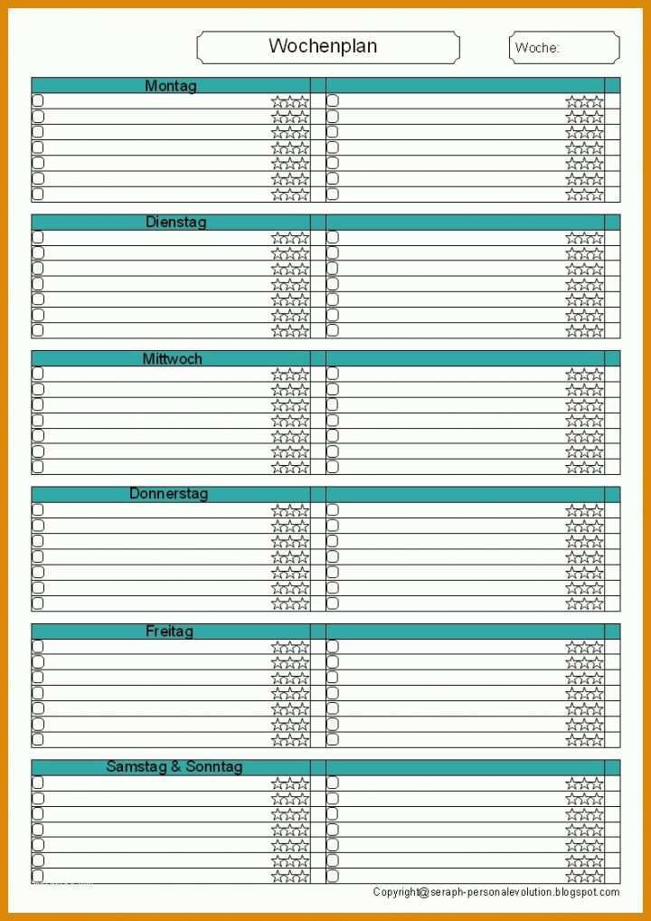 Überraschend Zeitmanagement Wochenplan Vorlage 794x1123