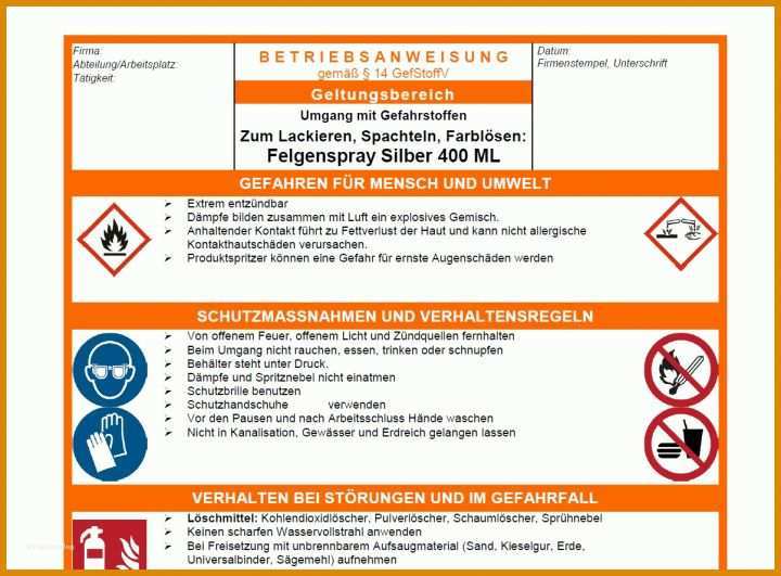 Unglaublich Betriebsanweisungen Vorlagen 1203x888