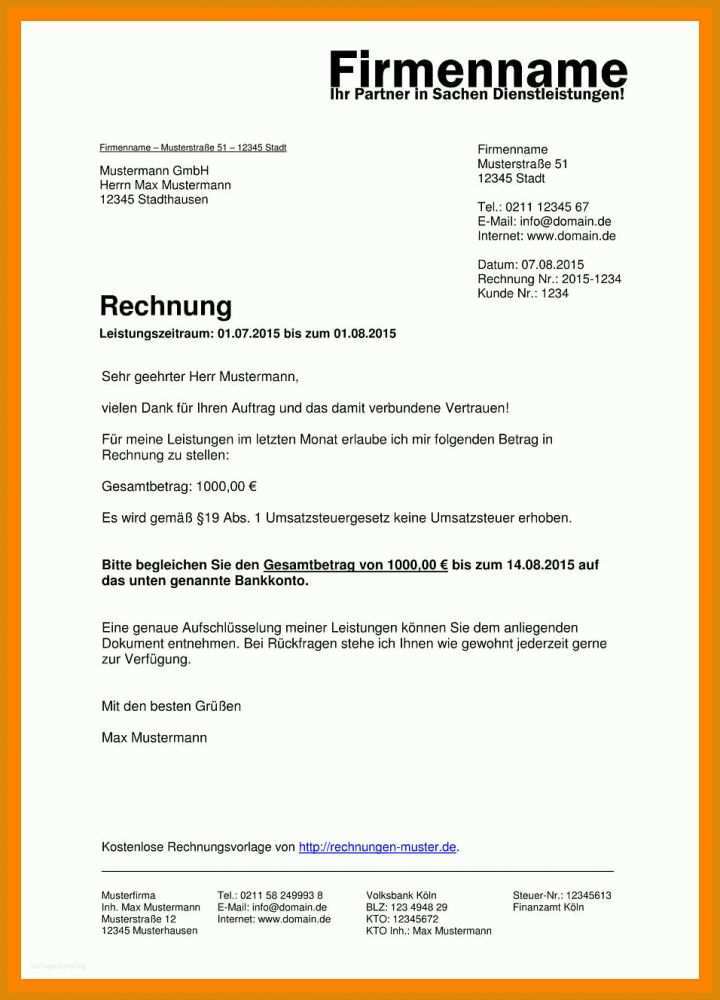 Neue Version Einzelunternehmer Rechnung Vorlage 956x1328