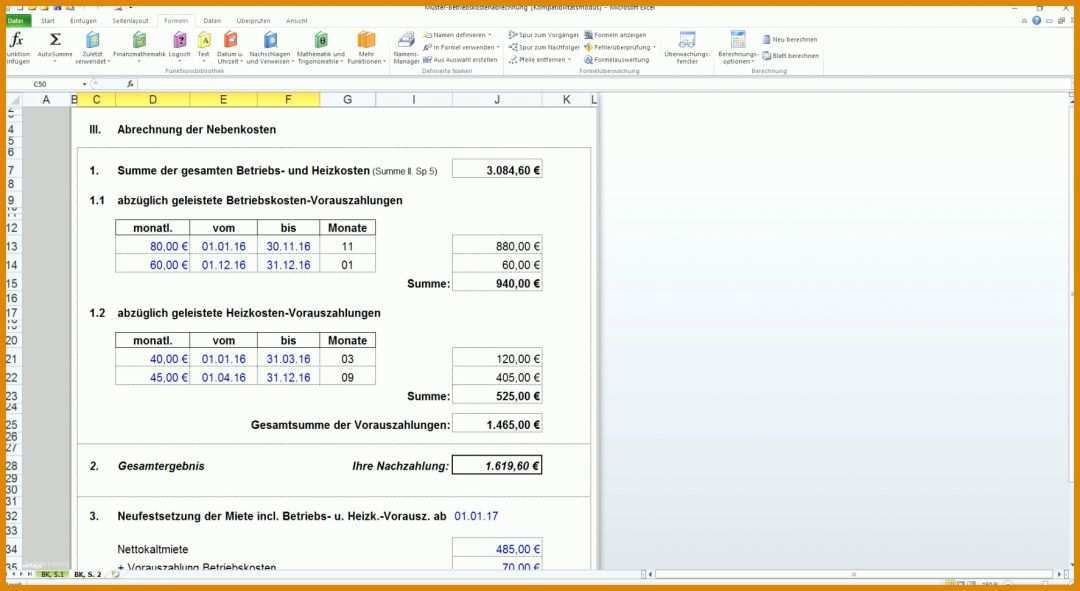 Singular Excel Vorlage Für Nebenkostenabrechnung 1774x970