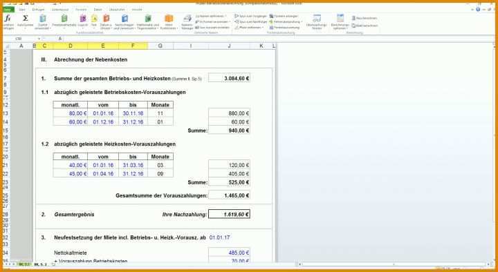 Auffällig Excel Vorlage Für Nebenkostenabrechnung 1774x970