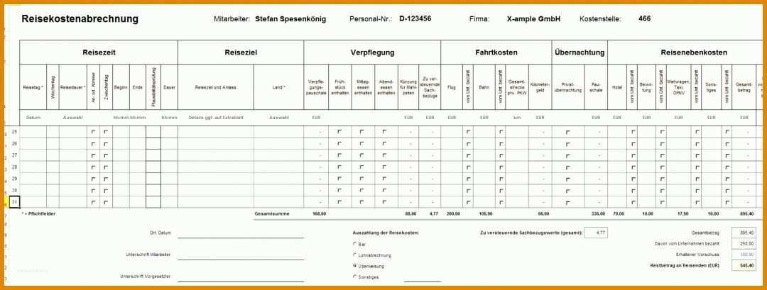 Toll Excel Vorlage Reisekosten 1799x682