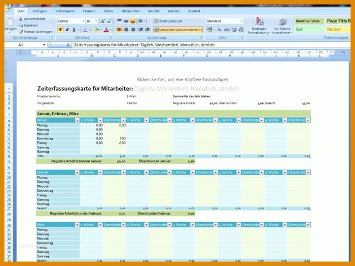 Personaldatenblatt Vorlage Excel Zeiterfassung Mitarbeiter