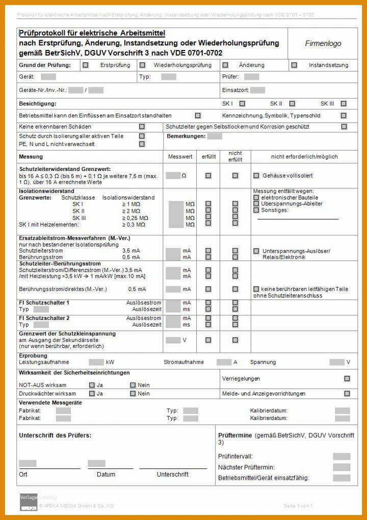 Beeindruckend Prüfprotokoll Vde 0701 Vorlage 735x1040