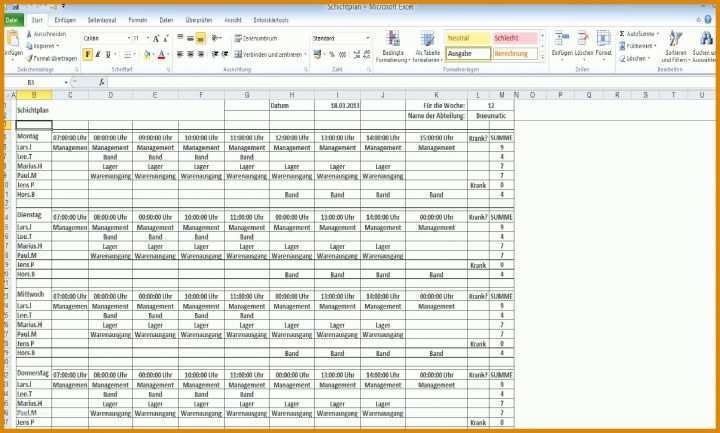 Perfekt Schichtplan Excel Vorlage Kostenlos 1673x1007