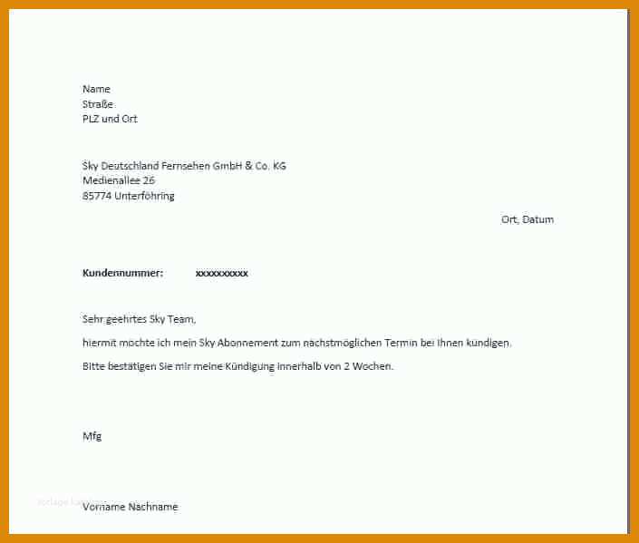 Sky Kündigen Per Email Vorlage Sky Kundigen Vorlage Luxus Sky Kundigen Kundigungsfrist