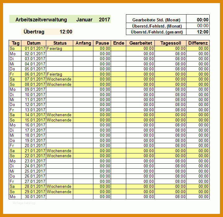 Kreativ Arbeitszeitnachweis Excel Vorlage Kostenlos 719x700