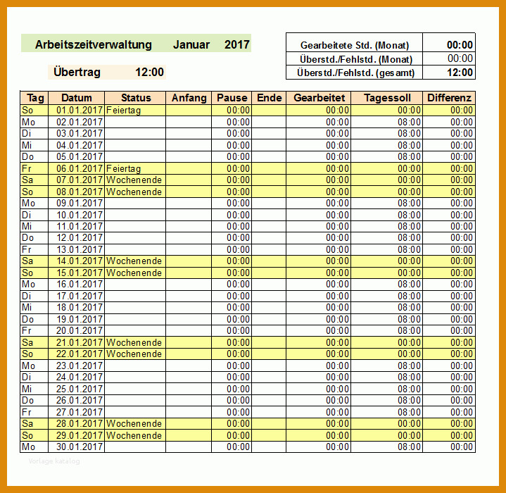 Kreativ Arbeitszeitnachweis Excel Vorlage Kostenlos 719x700