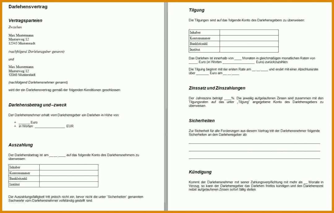 Unvergesslich Darlehensvertrag Vorlage 1502x959