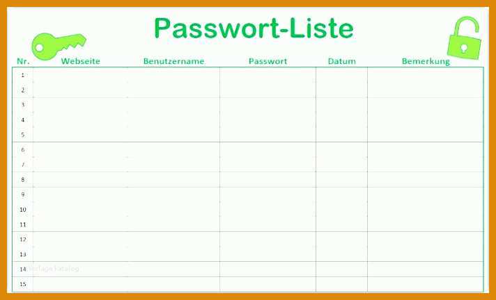 Perfekt Excel Passwortliste Vorlage 712x432