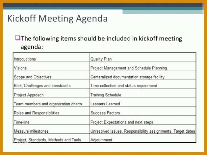 Fantastisch Kick Off Meeting Agenda Vorlage 728x546