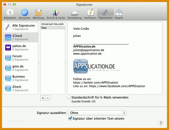 Mac Mail Eigene Vorlagen Erstellen Mac Os X Mail E Mail Signatur Erstellen Formatieren Und Bild Logo Hinzufuegen