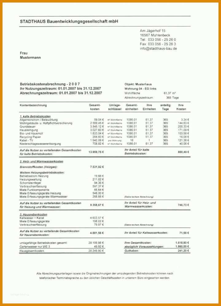Nebenkostenabrechnung Vorlage Pdf 15 Nebenkostenabrechnung Muster Pdf