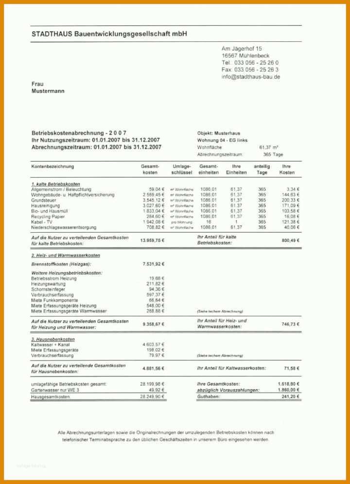 Nebenkostenabrechnung Vorlage Pdf 15 Nebenkostenabrechnung Muster Pdf