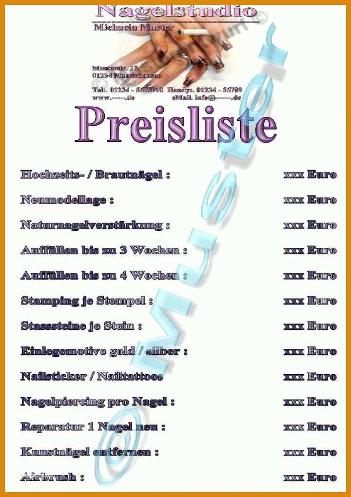 Einzigartig Preisliste Vorlage 723x1024