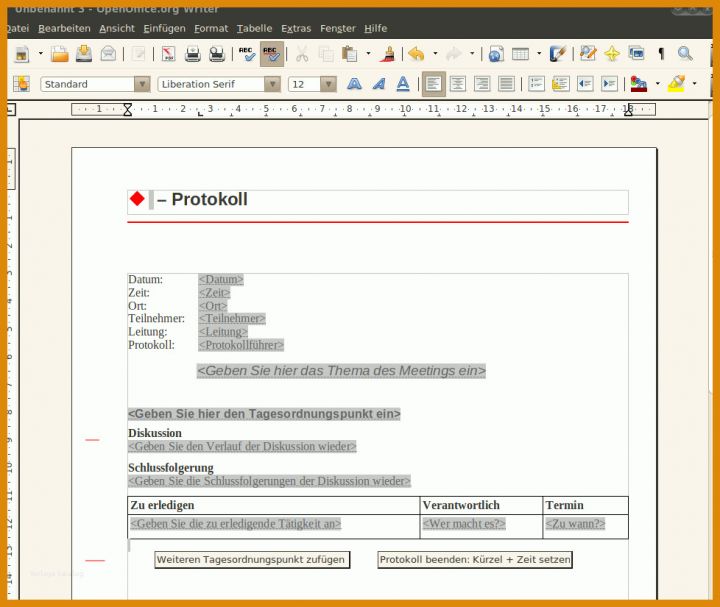 Atemberaubend Protokoll Vorlage Openoffice 978x825
