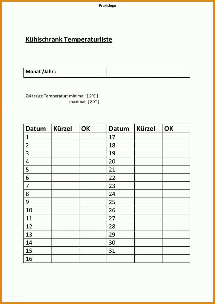 Temperaturliste Kühlschrank Vorlage 56 ? ?bersicht Abrechnungsziffern Go? ?