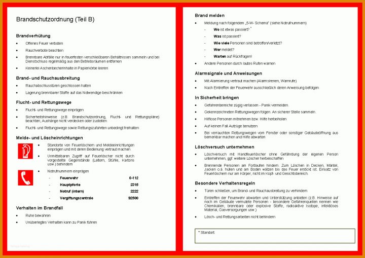 Exklusiv Vorlage Brandschutzordnung Teil B 1400x989