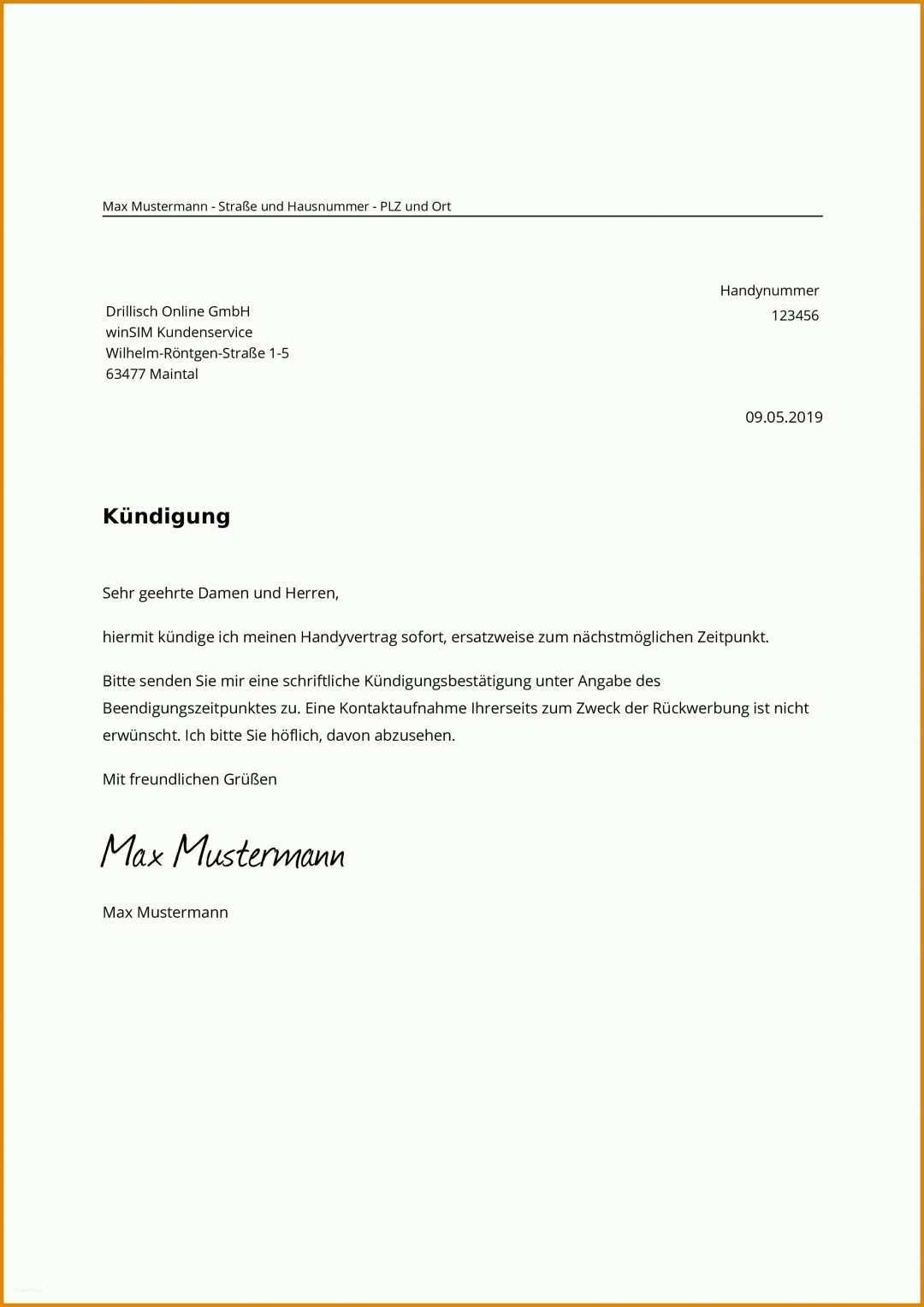 Erstaunlich Vorlage Kündigung Handyvertrag Word 2480x3508