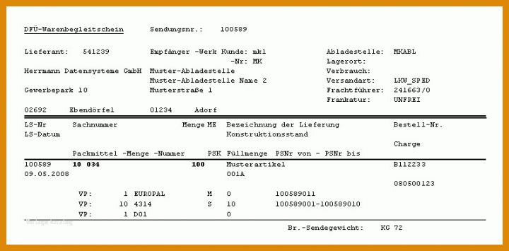 Warenbegleitschein Vorlage Vda 4939 Bmw