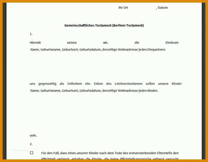 Original Berliner Testament Vorlage Kostenlos Pdf 800x625