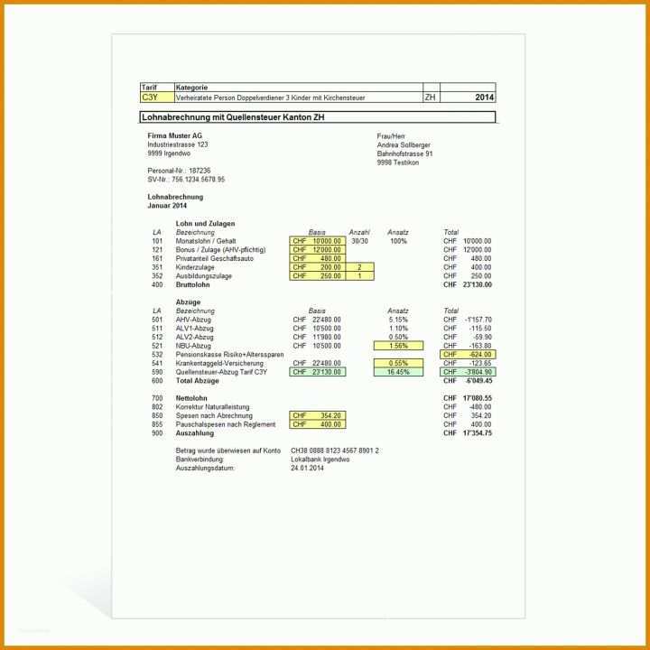 Lohnabrechnung Excel Vorlage österreich Vorlage Lohnabrechnung Mit Quellensteuerabzug Kt Zh