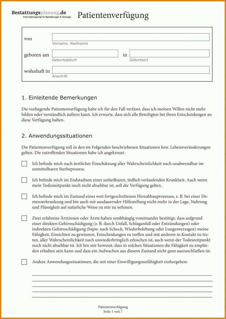 Faszinieren Patientenverfügung Vorlage Pdf 1654x2339