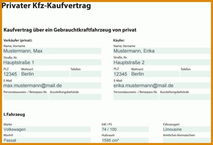 Faszinieren Pkw Kaufvertrag Privat Vorlage 1044x712