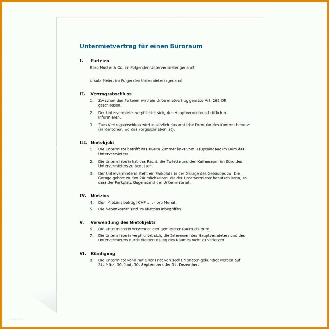Am Beliebtesten Untermietvertrag Büro Vorlage 1500x1500