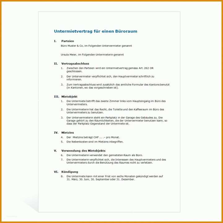Überraschen Untermietvertrag Büro Vorlage 1500x1500