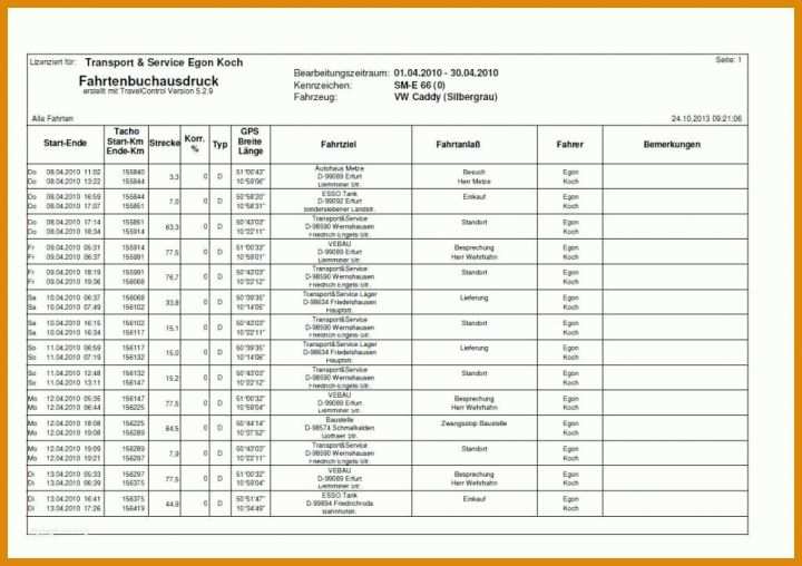 Überraschend Fahrtenbuch Vorlage Word 1024x722