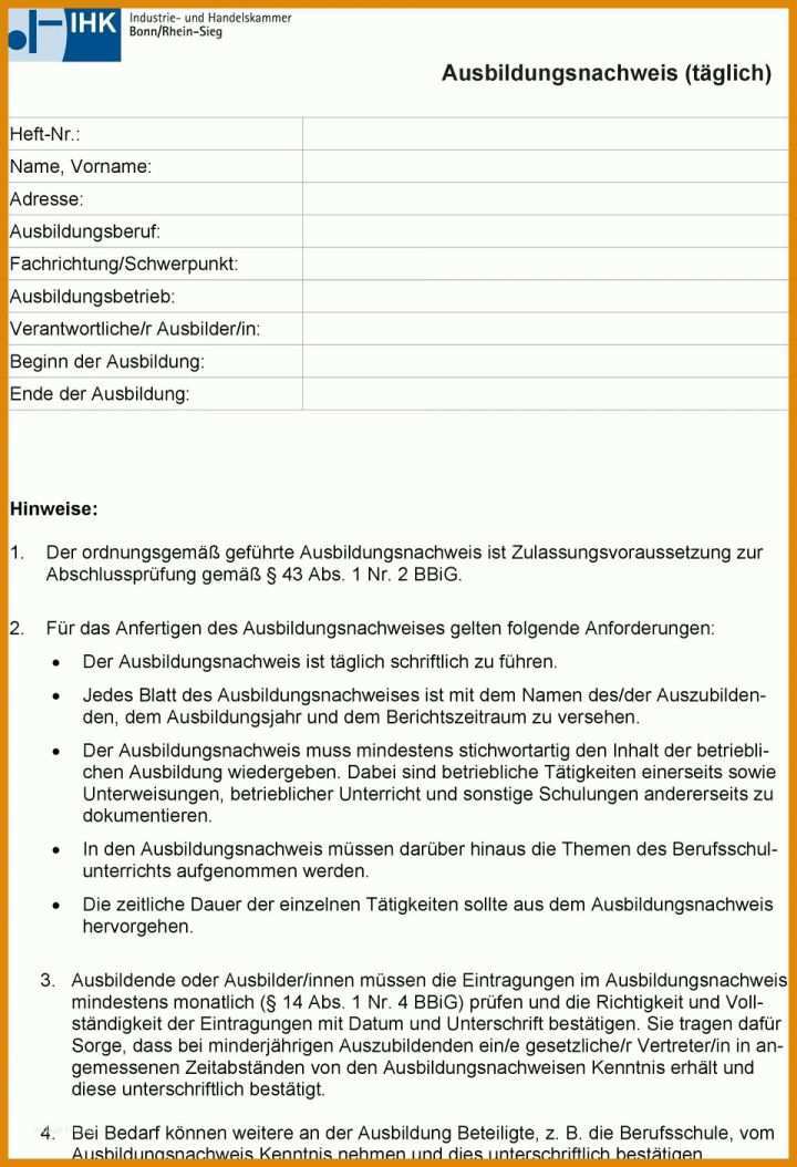 Hervorragend Ihk Ausbildungsnachweis Vorlage 960x1405