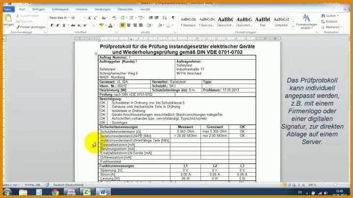 Großartig Prüfprotokoll Vde 0701 Vorlage 1280x720