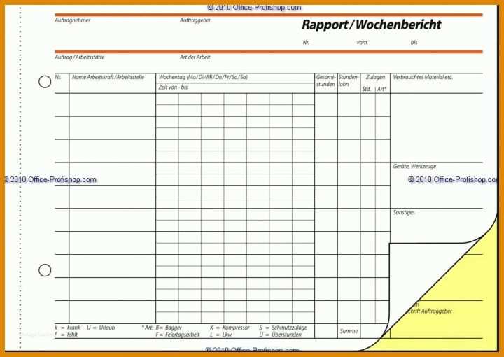 Allerbeste Rapportzettel Vorlage 1024x726