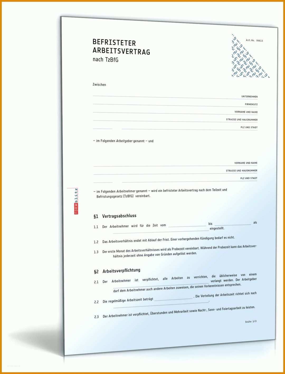 Großartig Arbeitsvertrag Befristet Vorlage 1600x2100