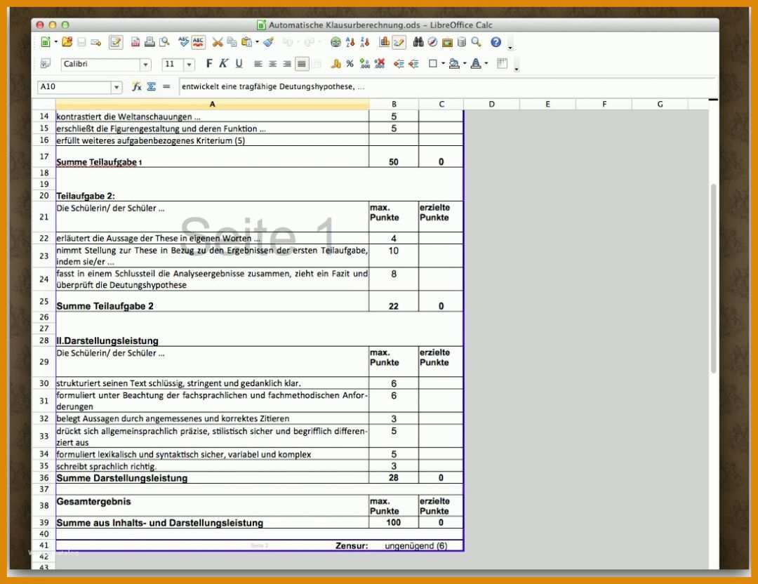 Außergewöhnlich Bachelornote Berechnen Excel Vorlage 1095x844